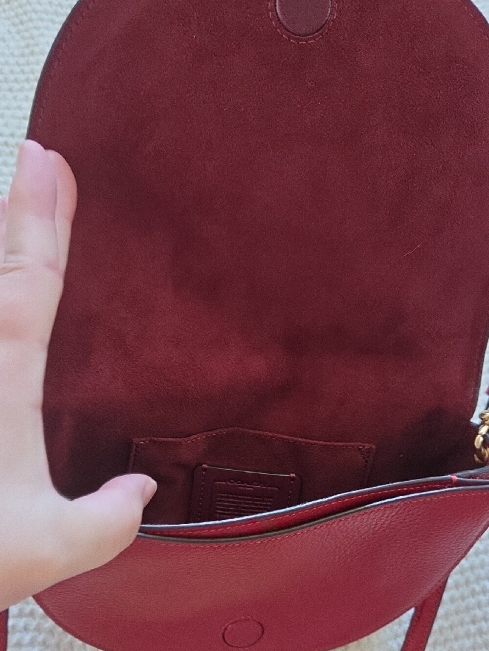 Coach Ellen Crossbody Bag with Diagonal Stripes - Red & Chalk White - Picture 9 of 16